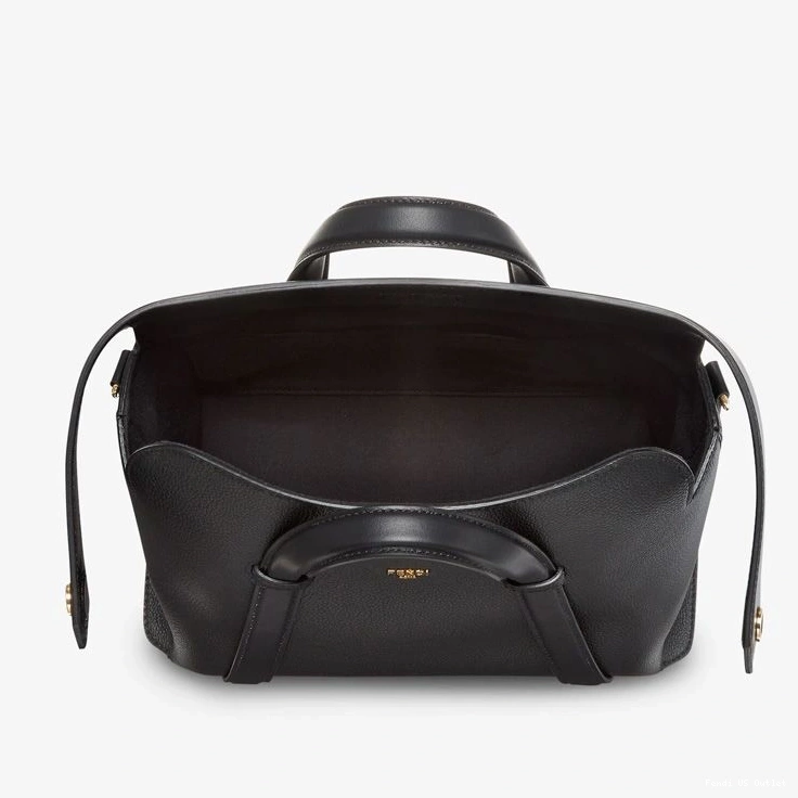 Vintage HOT Medium 365 Fendi Boston Black In Leather Grained Bag 0708